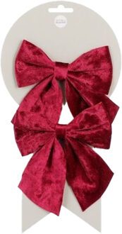 House of Seasons Decoratie strikken - 2x st - velvet rood - 12 x 13 cm - strikjes