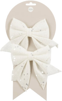 House of Seasons Decoratie strikken - 2x st - wit - 12 x 13 cm - polyester - feeststrikjes