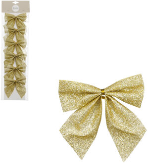 House of Seasons Decoratie strikken - 6x st - goud - 10 x 12 cm - feeststrikjes