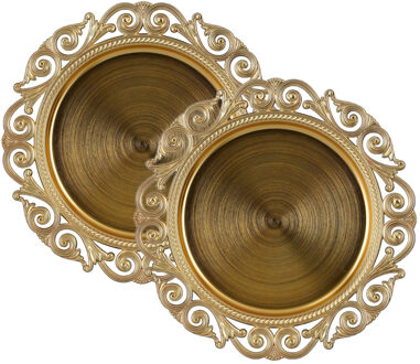 House of Seasons Diner/kerstdiner onderborden - 2x st - goud - D32,5 x H2 cm - gerecycled plastic - rond