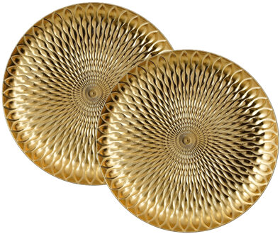 House of Seasons Diner/kerstdiner onderborden - 2x st - goud - D33 x H3,5 cm - gerecycled plastic - rond