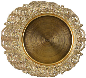 House of Seasons Diner/kerstdiner onderborden - 8x st - goud - D32,5 x H2 cm - gerecycled plastic - rond