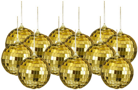 House of Seasons Disco kerstballen - 12x stuks - goud - 8 cm - foam - spiegelbol/discobol