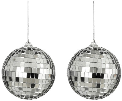 House of Seasons disco kerstballen - 2x - zilver - 10 cm - foam - Kerstbal Zilverkleurig