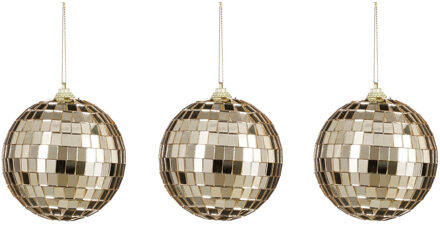 House of Seasons disco kerstballen - 3x - champagne - 8 cm - foam - Kerstbal Champagnekleurig