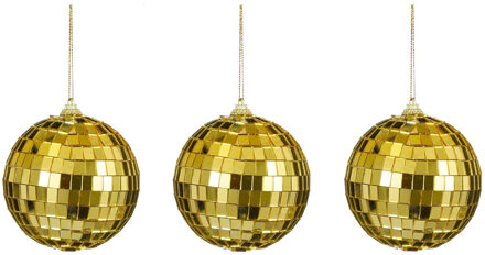 House of Seasons disco kerstballen - 3x - goud - 8 cm - foam - Kerstbal Goudkleurig