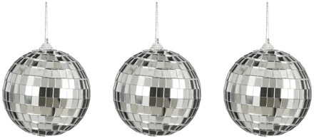 House of Seasons Disco kerstballen - 3x stuks - zilver - 8 cm - foam - spiegelbol/discobol
