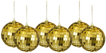 House of Seasons Disco kerstballen - 6x stuks - goud - 8 cm - foam - spiegelbol/discobol