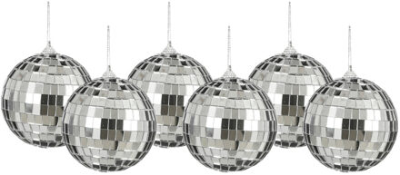 House of Seasons Disco kerstballen - 6x stuks - zilver - 8 cm - foam - spiegelbol/discobol