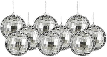 House of Seasons Disco kerstballen - 9x stuks - zilver - 8 cm - foam - spiegelbol/discobol