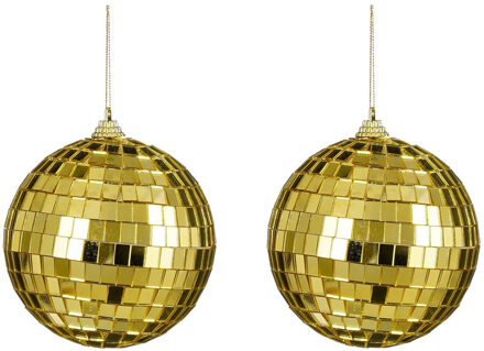 House of Seasons Grote discobal kerstballen - 2x stuks - goud - 10 cm - foam - spiegelbollen