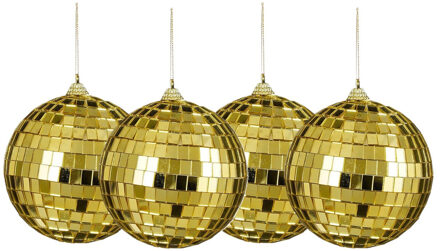 House of Seasons Grote discobal kerstballen - 4x stuks - goud - 10 cm - foam - spiegelbollen