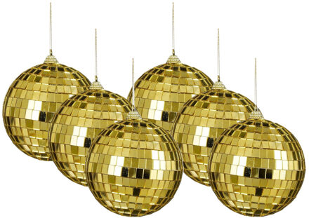 House of Seasons Grote discobal kerstballen - 6x stuks - goud - 10 cm - foam - spiegelbollen