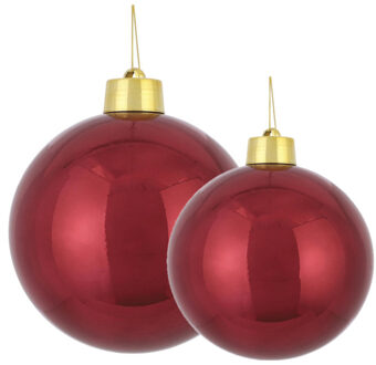 House of Seasons Grote kerstballen 2x stuks donkerrood 15 en 20 cm kunststof - Kerstbal