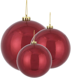 House of Seasons Grote kerstballen 3x stuks donkerrood 15, 20 en 25 cm kunststof - Kerstbal