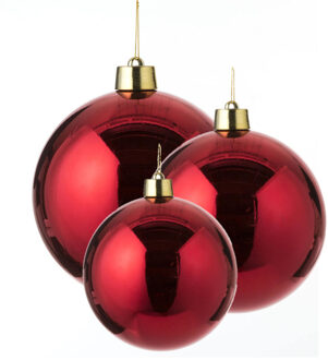 House of Seasons Grote kerstballen 3x stuks rood 15, 20 en 25 cm kunststof - Kerstbal