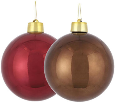 House of Seasons Grote kunststof kerstballen 20 cm - set van 2x st. bruin en donkerrood - Kerstbal Multikleur