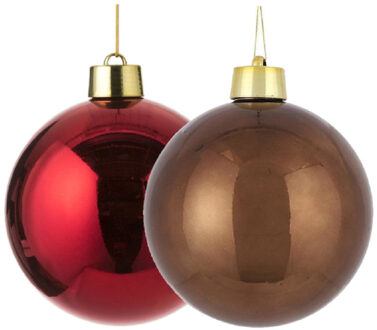 House of Seasons Grote kunststof kerstballen 20 cm - set van 2x st. bruin en rood - Kerstbal Multikleur