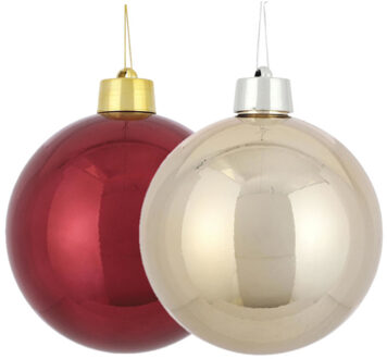 House of Seasons Grote kunststof kerstballen 20 cm - set van 2x st. donkerrood en champagne - Kerstbal Multikleur