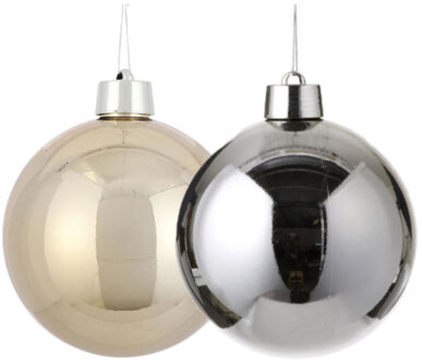 House of Seasons Grote kunststof kerstballen 20 cm - set van 2x st. zilver en champagne - Kerstbal Multikleur