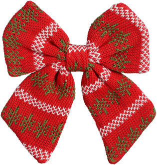 House of Seasons Kerst ornament strik - rood - 20 x 17 cm - polyester - strikje kersthanger