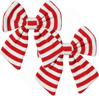 House of Seasons Kerst ornament strikken - 2x -rood/wit gestreept - 20 x 17 cm - polyester