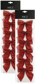 House of Seasons Kerst ornamenten strikken - 12x st - rood - 10 x 12 cm - kerstboomstrikjes - kerstversiering