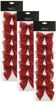 House of Seasons Kerst ornamenten strikken - 24x st - rood - 10 x 12 cm - kerstboomstrikjes - kerstversiering