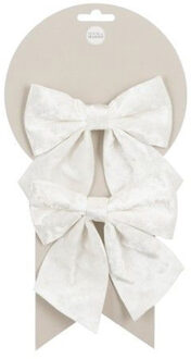 House of Seasons Kerst ornamenten strikken - 2x st - wit - 12 x 13 cm - kerstboomstrikjes