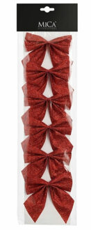 House of Seasons Kerst ornamenten strikken - 6x st - rood - 10 x 12 cm - kerstboomstrikjes - kerstversiering