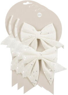 House of Seasons Kerst ornamenten strikken - 6x st - wit - 12 x 13 cm - polyester - kerstboomstrikjes