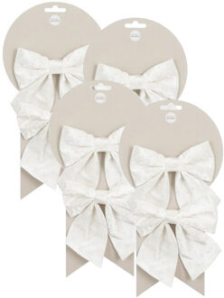 House of Seasons Kerst ornamenten strikken - 8x st - wit - 12 x 13 cm - kerstboomstrikjes