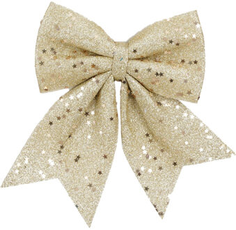 House of Seasons Kerst strik ornament - champagne - 20 x 24 cm - polyester - kerststrik - kerstversiering