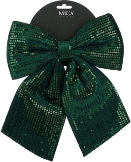 House of Seasons Kerst strik ornament - groen - 24 x 28 cm - polyester pailletten - kerststrik - kerstversiering