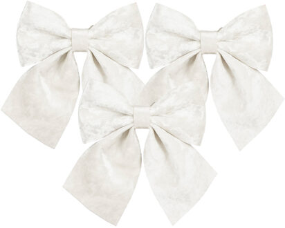 House of Seasons Kerst strik ornamenten - 3x - wit - 20 x 24 cm - polyester fluweel - kerststrik - kerstversiering