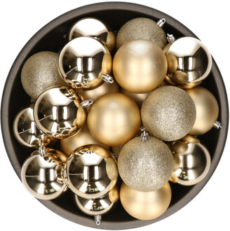 House of Seasons Kerstballen - 25x stuks - licht champagne - 8 cm - kunststof - kerstversiering - Kerstbal Champagnekleurig