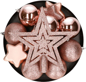 House of Seasons Kerstballen met ster piek set - 40-delig - lichtroze - kunststof