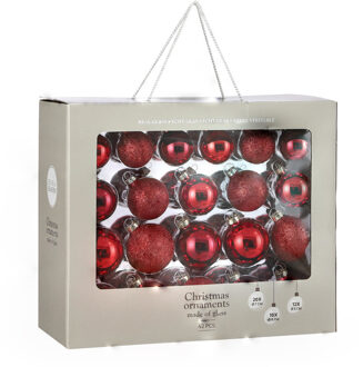 House of Seasons Kerstballenpakket 42x rode kerstballen van glas 5-6-7 cm - Kerstbal Rood