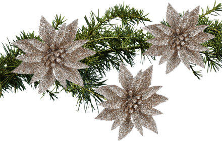 House of Seasons Kerstboom bloemen - 3x - champagne -kunststof