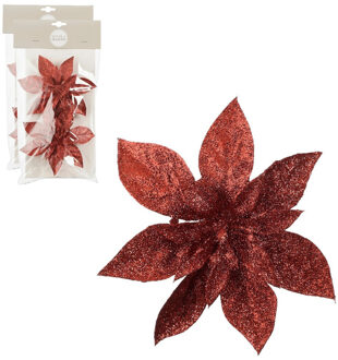 House of Seasons Kerstboom bloemen op clip - 4x stuks - rood - 15 cm - polystyreen - kerstornamenten