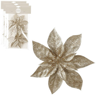 House of Seasons Kerstboom bloemen op clip - 6x stuks - champagne - 15 cm - polystyreen - kerstornamenten