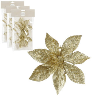 House of Seasons Kerstboom bloemen op clip - 6x stuks - goud - 15 cm - polystyreen - kerstornamenten