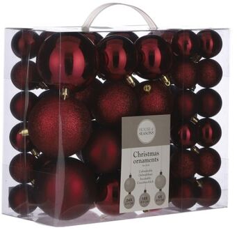 House of Seasons Kerstboomversiering pakket met 46x donkerrode plastic kerstballen