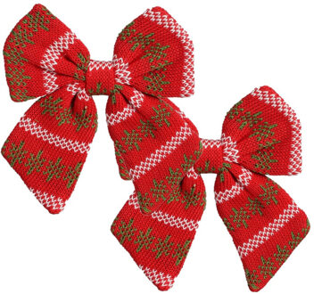 House of Seasons kerstdecoratie strik - 2x - rood - 20 cm - polyester - Kersthangers