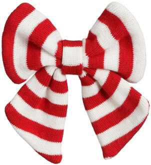 House of Seasons kerstdecoratie strik - rood/wit - 14 cm - polyester - Kersthangers