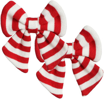 House of Seasons kerstdecoratie strikken- 2x - rood/wit - 14 cm - Kersthangers