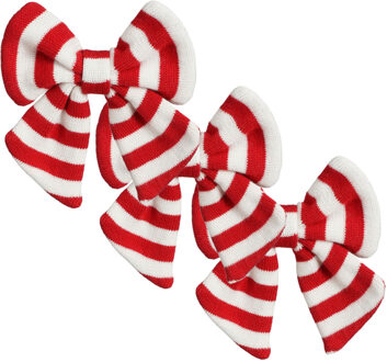 House of Seasons kerstdecoratie strikken- 3x - rood/wit - 14 cm - Kersthangers