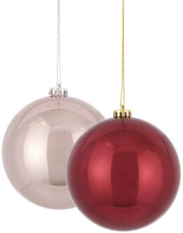 House of Seasons Kerstversieringen set van 2x grote kunststof kerstballen roze en rood 15 cm glans - Kerstbal Multikleur