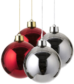 House of Seasons Kerstversieringen set van 4x grote kunststof kerstballen rood en zilver 20 cm glans - Kerstbal Multikleur