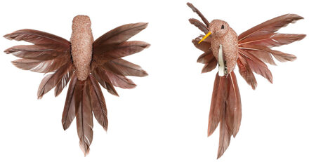 House of Seasons Kolibrie vogels op clip - 2x st - rose goud - 12 x 13 x 7,5 cm -kunststof- kerstversiering